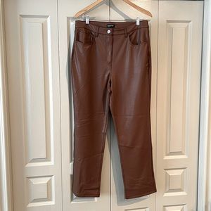 High rise faux leather straight leg ankle pant - tall